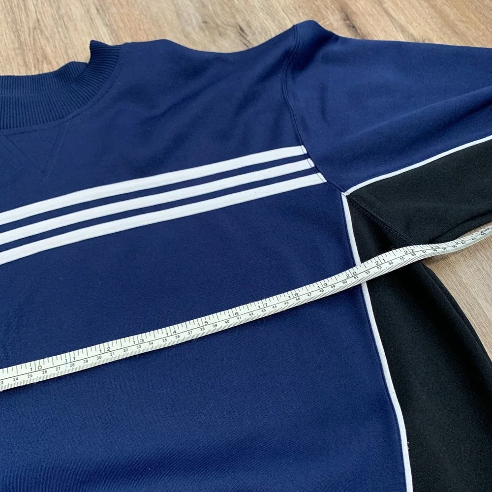 Vintage 90s Adidas crewneck athletic sweatshirt stripes navy black - size medium